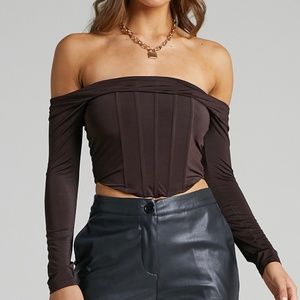 ShowPo Terra Off the Shoulder Corset Top (Brown, US 4)